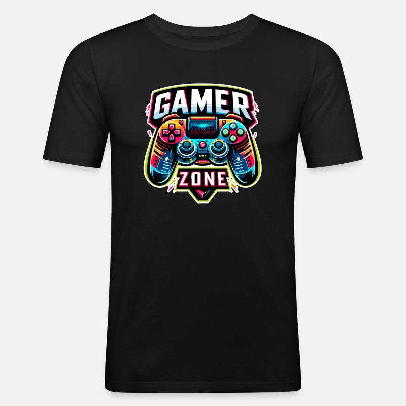 Gamer Zone - Controller Illustration - Männer Slim Fit T-Shirt - Schwarz