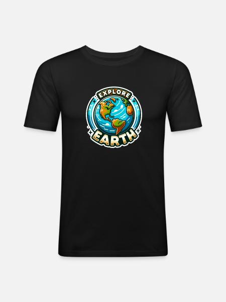 Explore Earth - Earth Illustration - Men's Slim Fit T-Shirt - black