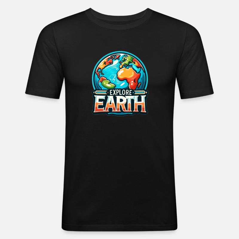 Explore Earth - Erde Illustration - Männer Slim Fit T-Shirt - Schwarz