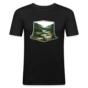 Paysage - Illustration - T-shirt près du corps Homme - noir - Devant - Nik (191cm)