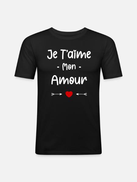 je t'aime mon Amour - T-shirt près du corps Homme - noir