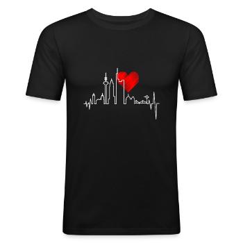 Frankfurt Herzschlag Skyline Herz Geschenk - Männer Slim Fit T-Shirt - Schwarz - Vorne - Nik (191cm)