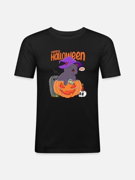 Cat Halloween - Men's Slim Fit T-Shirt - black