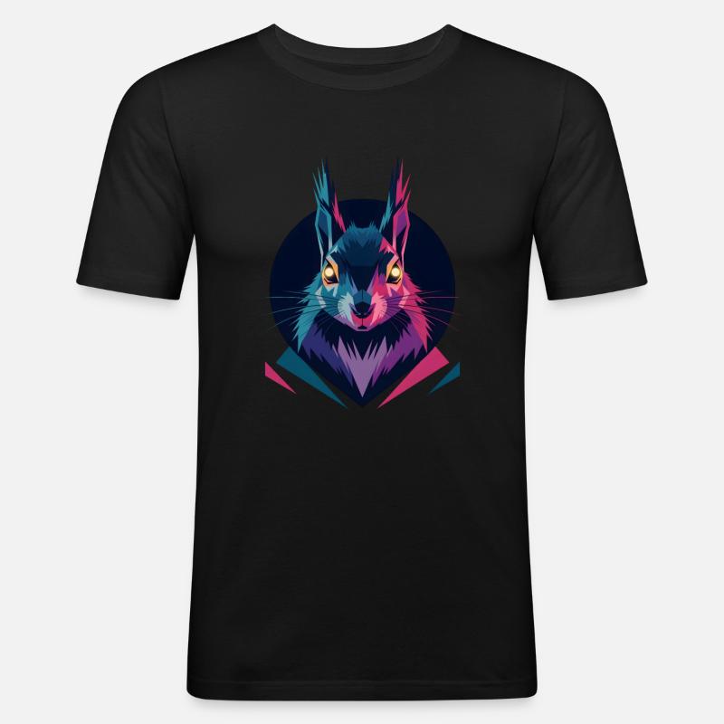 Low-Poly-Eichhörnchen - Männer Slim Fit T-Shirt - Schwarz