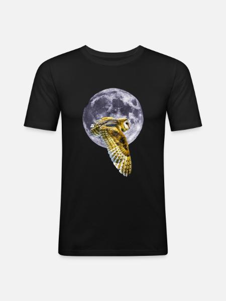 Eule und Mond - Männer Slim Fit T-Shirt - Schwarz