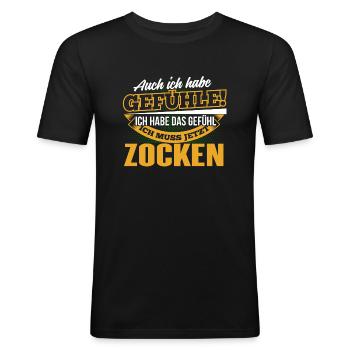 ZOCKEN - Ich habe auch Gefühle - Männer Slim Fit T-Shirt - Schwarz - Vorne - Nik (191cm)