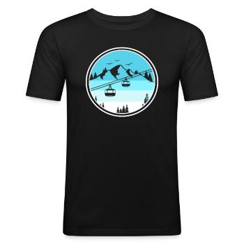 Cable car gondola in front of Bergen for cable car operators - Men's Slim Fit T-Shirt - black - Front - Nik (191cm)