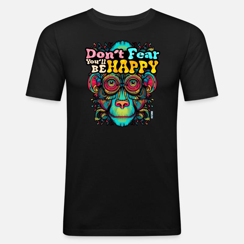 Monkey wise / philosopher & Happy - Men's Slim Fit T-Shirt - black