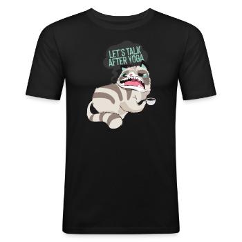 Lets Talk After Yoga Funny Yoga Cat - Men's Slim Fit T-Shirt - black - Front - Nik (191cm)