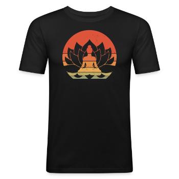 Retro Lotus Meditation Asana Yoga Teacher - Men's Slim Fit T-Shirt - black - Front - Nik (191cm)
