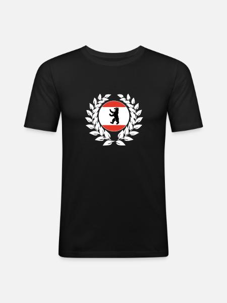 Berlin Lorbeerkranz - Männer Slim Fit T-Shirt - Schwarz