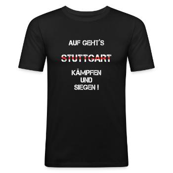 Stuttgart - Männer Slim Fit T-Shirt - Schwarz - Vorne - Nik (191cm)