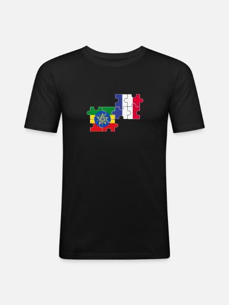 France Ethiopia Flag Ethiopian - Men's Slim Fit T-Shirt - black