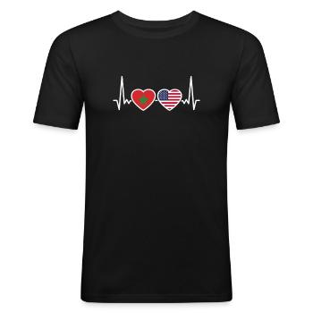 Maroc USA Heartbeat Flag Marocain - T-shirt près du corps Homme - noir - Devant - Nik (191cm)