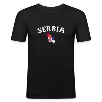 Serbia Vintage Karte Serbien Serbische Flagge - Männer Slim Fit T-Shirt - Schwarz - Vorne - Nik (191cm)