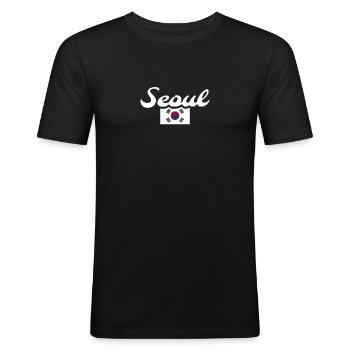 Séoul, Corée du Sud, Drapeau sud-coréen, Coréens - T-shirt près du corps Homme - noir - Devant - Nik (191cm)