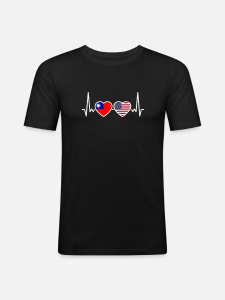 Taiwan USA Herzschlag Flagge Amerikaner Taiwaner - Männer Slim Fit T-Shirt - Schwarz