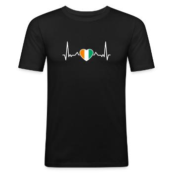 Côte d’Ivoire coeur battement Drapeau ivoirien Ivoirien - T-shirt près du corps Homme - noir - Devant - Nik (191cm)