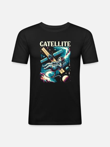 Astronaut Cosmonaut Cat - Men's Slim Fit T-Shirt - black