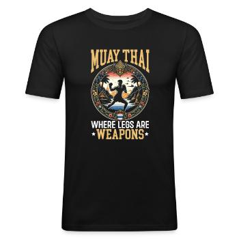 Muay Thai Kämpfer Kickboxen Kickboxer Thailand - Männer Slim Fit T-Shirt - Schwarz - Vorne - Nik (191cm)