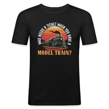 Modélisme ferroviaire Passionné de modélisme ferroviaire - T-shirt près du corps Homme - noir - Devant - Nik (191cm)
