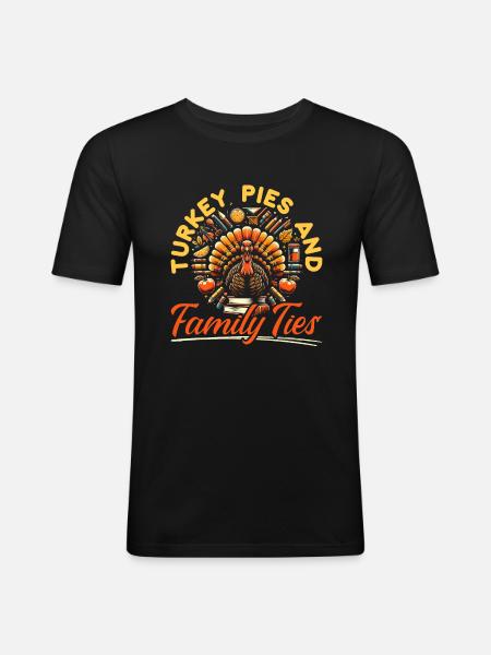 Thanksgiving turkey, Thankful - Men's Slim Fit T-Shirt - black