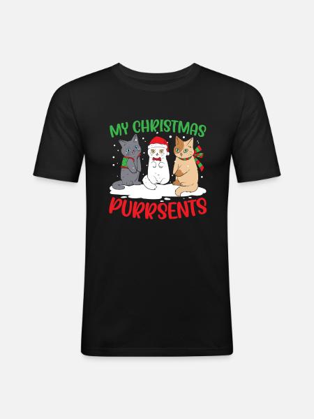 Cat Christmas Holiday Time - Men's Slim Fit T-Shirt - black