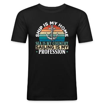 Métier de marin Matelot Voile en mer - T-shirt près du corps Homme - noir - Devant - Nik (191cm)