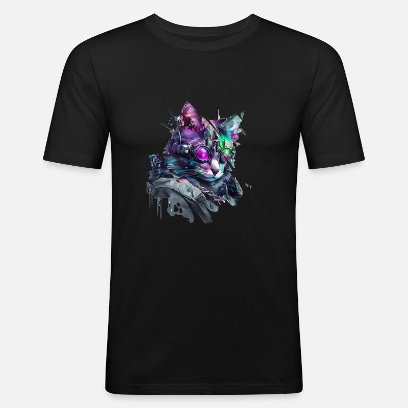 Moderne Katze - Männer Slim Fit T-Shirt - Schwarz