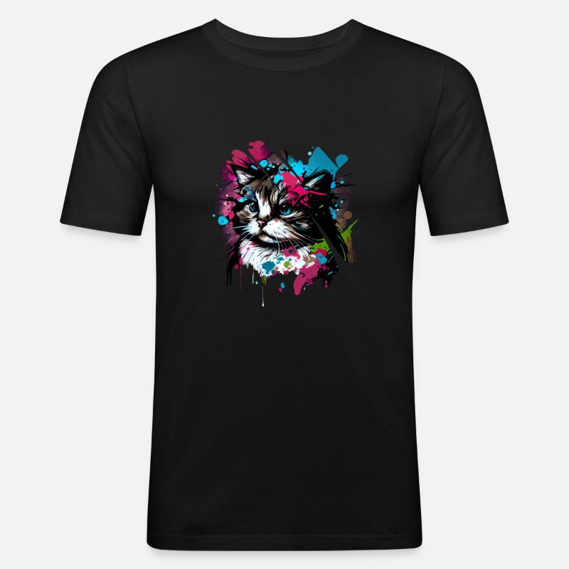 Aquarell süßes Kätzchen - Männer Slim Fit T-Shirt - Schwarz