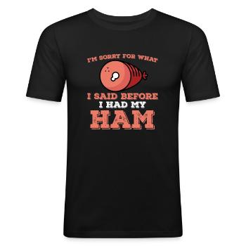 Drôle de jambon - T-shirt près du corps Homme - noir - Devant - Nik (191cm)