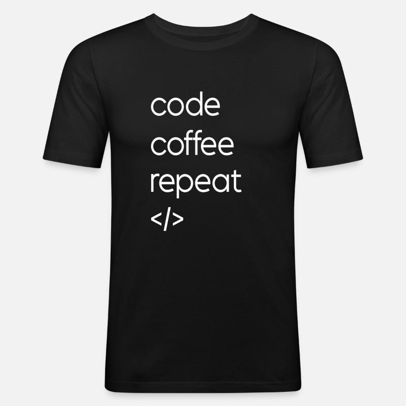 Code Kaffee Wiederholung - Männer Slim Fit T-Shirt - Schwarz