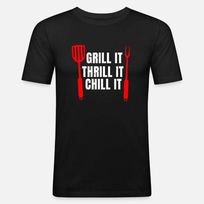 Lustigee BBQ Geschenkidee - Männer Slim Fit T-Shirt - Schwarz