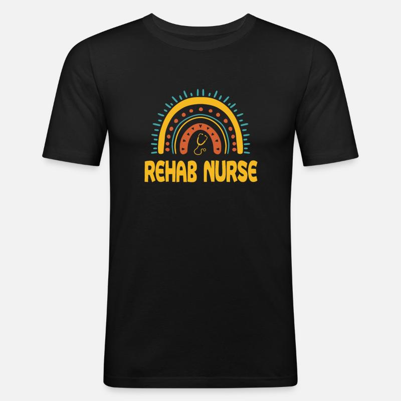 Rehab Krankenschwester Boho Regenbogen - Männer Slim Fit T-Shirt - Schwarz