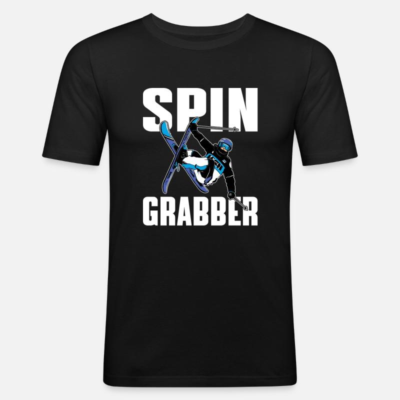 Spin Grabber Freestyle Skiing - Männer Slim Fit T-Shirt - Schwarz