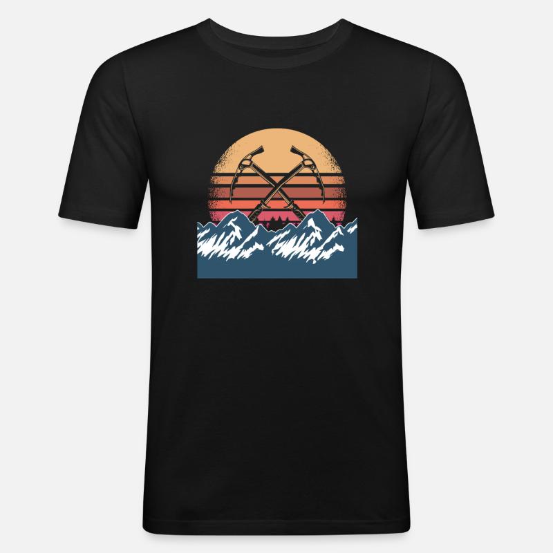 Retro Eisklettern Design - Männer Slim Fit T-Shirt - Schwarz