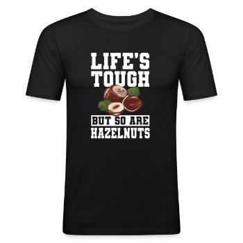 Lustiges Haselnuss Geschenk - Männer Slim Fit T-Shirt - Schwarz - Vorne - Nik (191cm)