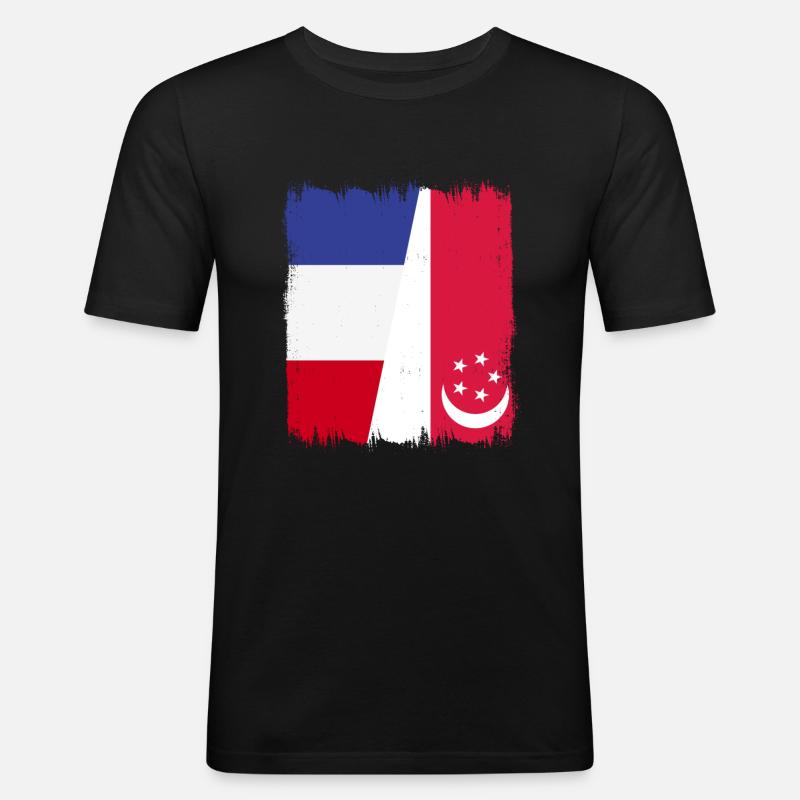 Singapur Frankreich - Männer Slim Fit T-Shirt - Schwarz