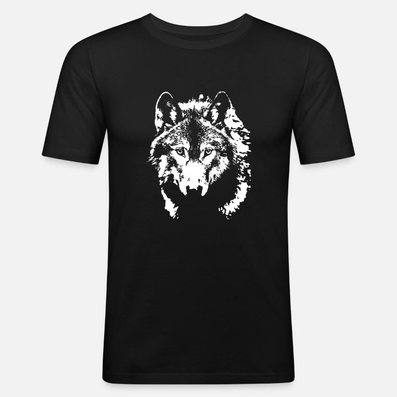 Wolf - Männer Slim Fit T-Shirt - Schwarz