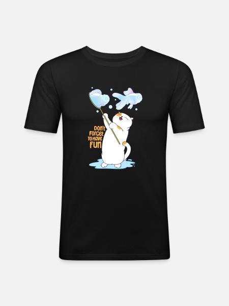 Cat Playing Bubble - Men's Slim Fit T-Shirt - black