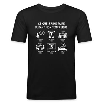 Bodybuilder Musculation Humour Temps Libre - T-shirt près du corps Homme - noir - Devant - Nik (191cm)