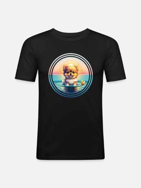 Chiot Poméranie - en vacances - T-shirt près du corps Homme - noir