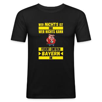 Anti Bayern T-Shirt Südtribüne Dortmund T-Shirt - Männer Slim Fit T-Shirt - Schwarz - Vorne - Nik (191cm)
