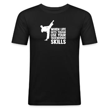 Taekwondo Kampfsport Geschenkidee Tae Kwon Do - Männer Slim Fit T-Shirt - Schwarz - Vorne - Nik (191cm)