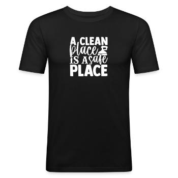 Cleaning Lover Femmes Hommes Ménage Femme de ménage - T-shirt près du corps Homme - noir - Devant - Nik (191cm)