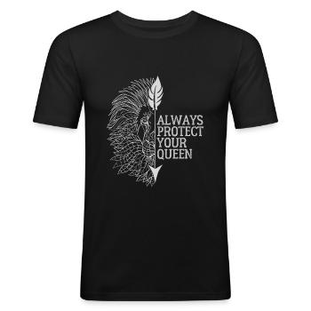Schützen Sie immer Ihre Queen Lion Grafik - Männer Slim Fit T-Shirt - Schwarz - Vorne - Nik (191cm)