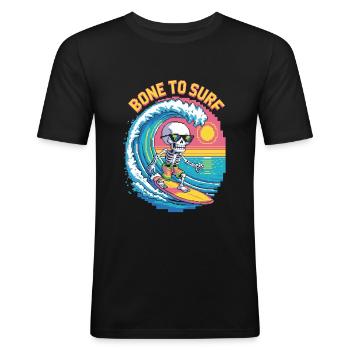 Bone to Surf – Retro Skeleton Rider - Männer Slim Fit T-Shirt - Schwarz - Vorne - Nik (191cm)