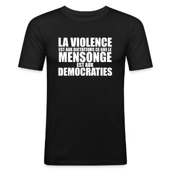 mensonge democratrique - T-shirt près du corps Homme - noir - Devant - Nik (191cm)
