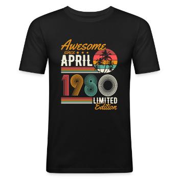 April 1980 Vintage Vintage Verjaardag Retro - Mannen slim fit T-shirt - zwart - Voor - Nik (191cm)
