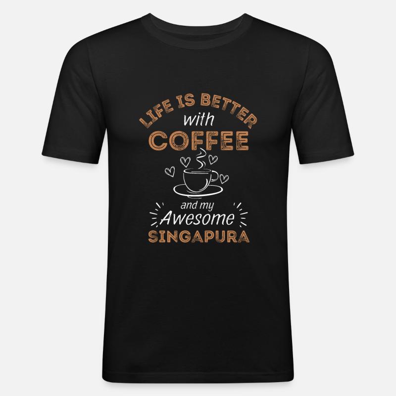 Singapura Katze Kaffee Cafe - Männer Slim Fit T-Shirt - Schwarz